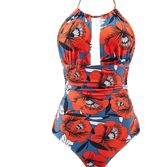 B2Prity Other - 2BPrity Women's Blue & Red Floral Halter One Piece Swimsuit Size Medium (10)